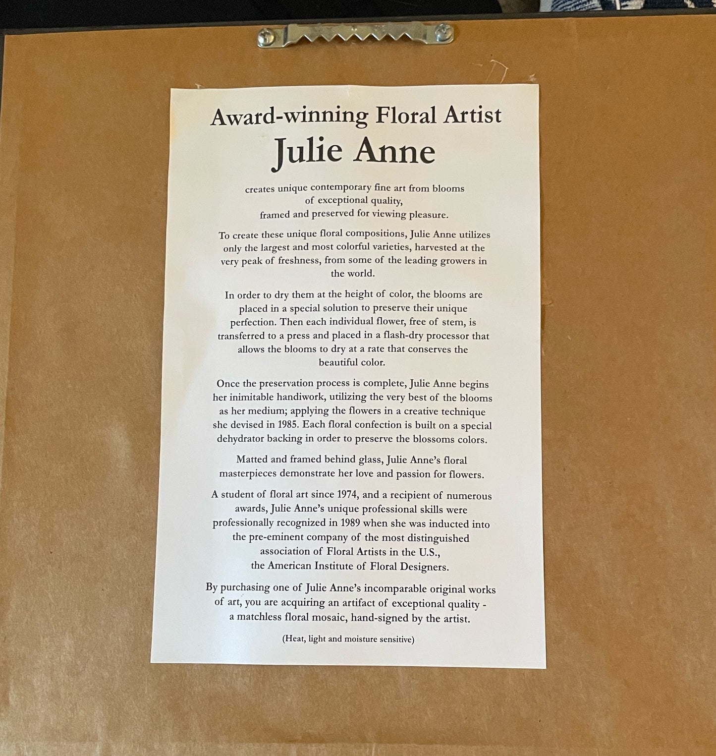 Julie Anne Dried Floral Artwork Violet Purple Yellow