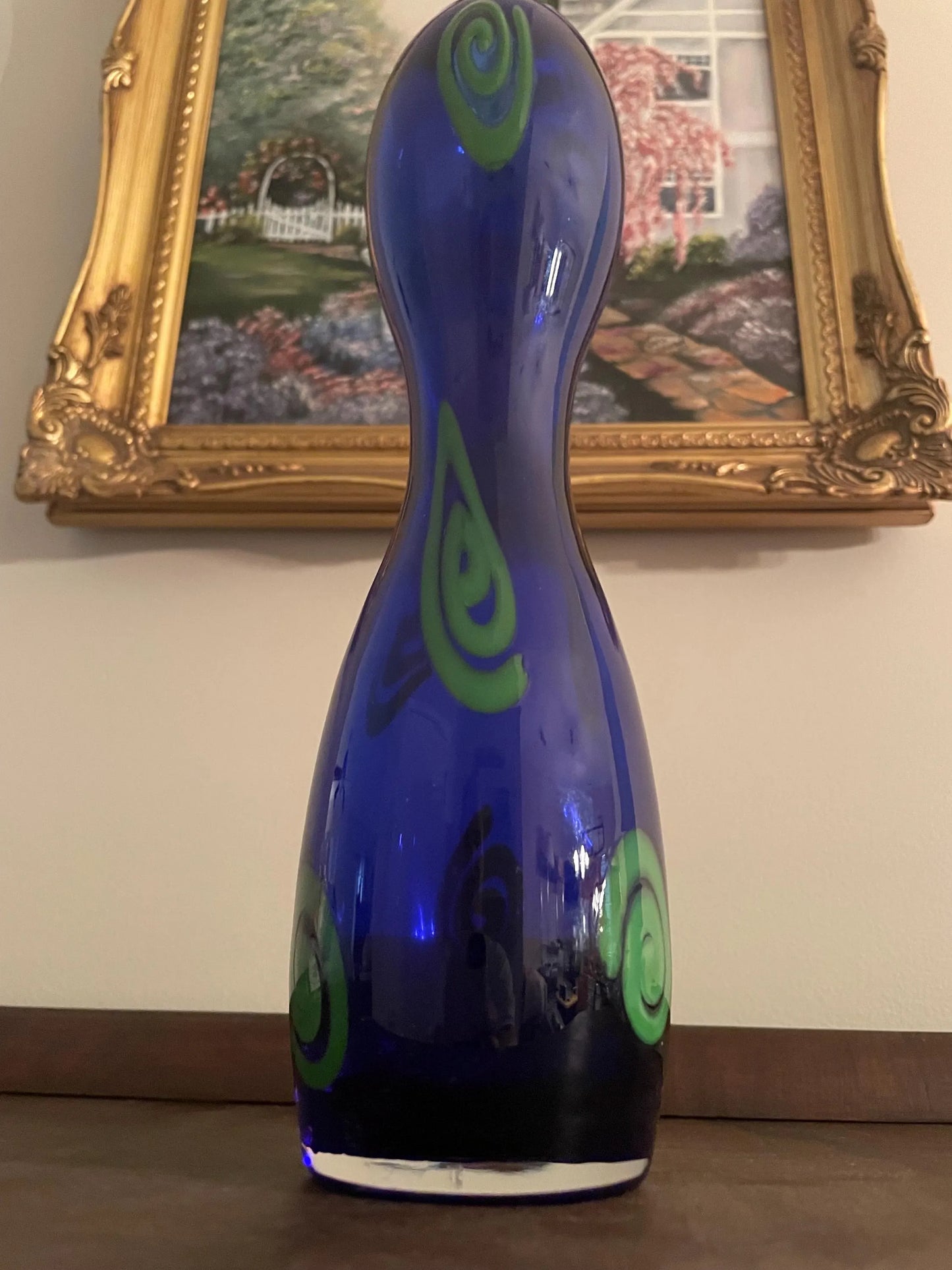 11.5” Czech Colbalt Hourglass Vase Signed S Malik by Barovier