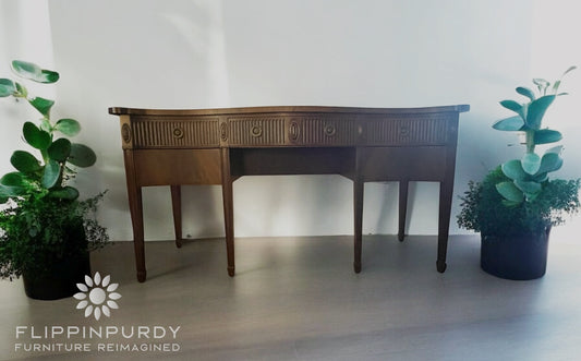John Widdicomb Georgian Banded Serpentine Mahogany Buffet Sideboard