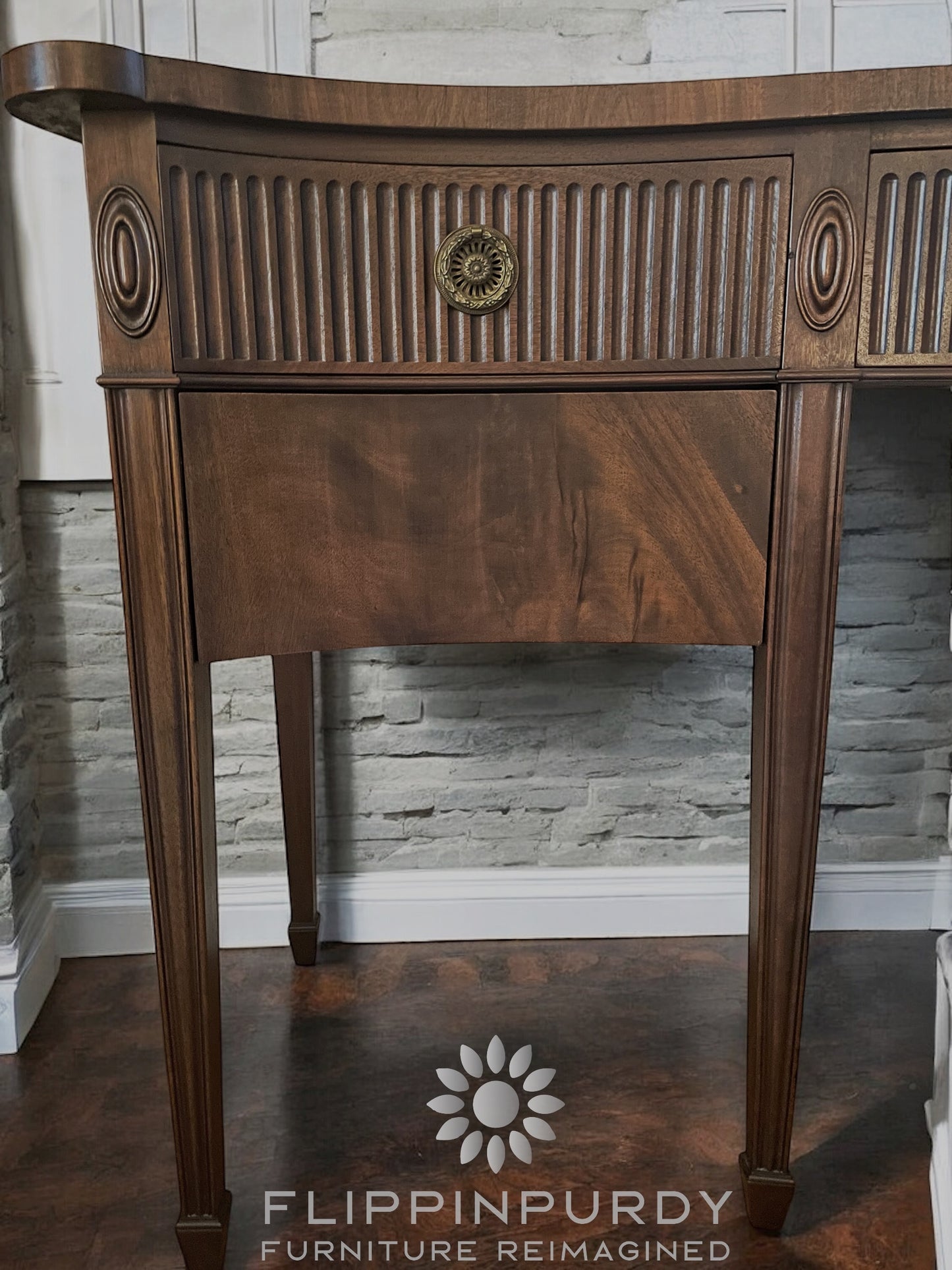 John Widdicomb Georgian Banded Serpentine Mahogany Buffet Sideboard