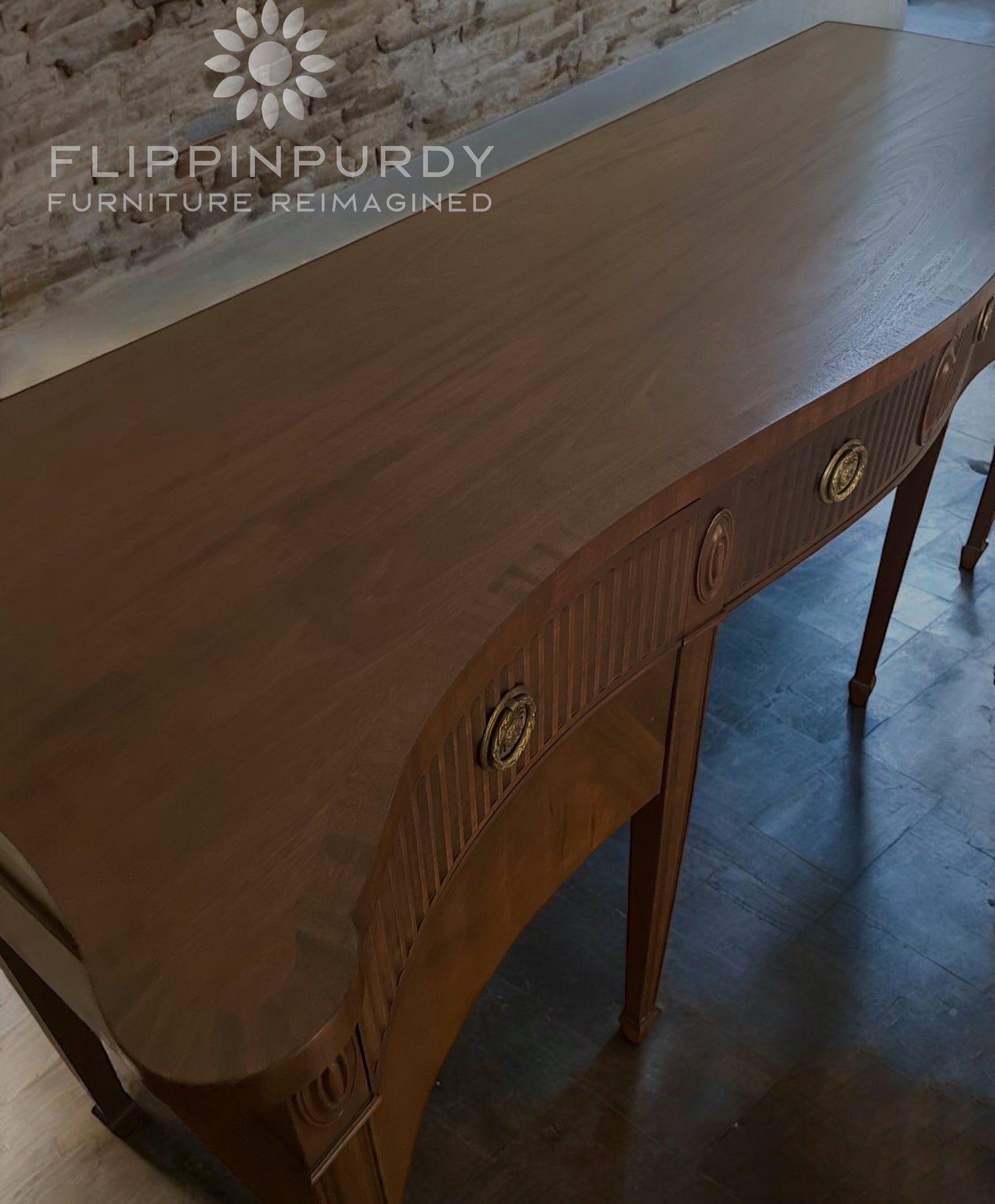 John Widdicomb Georgian Banded Serpentine Mahogany Buffet Sideboard