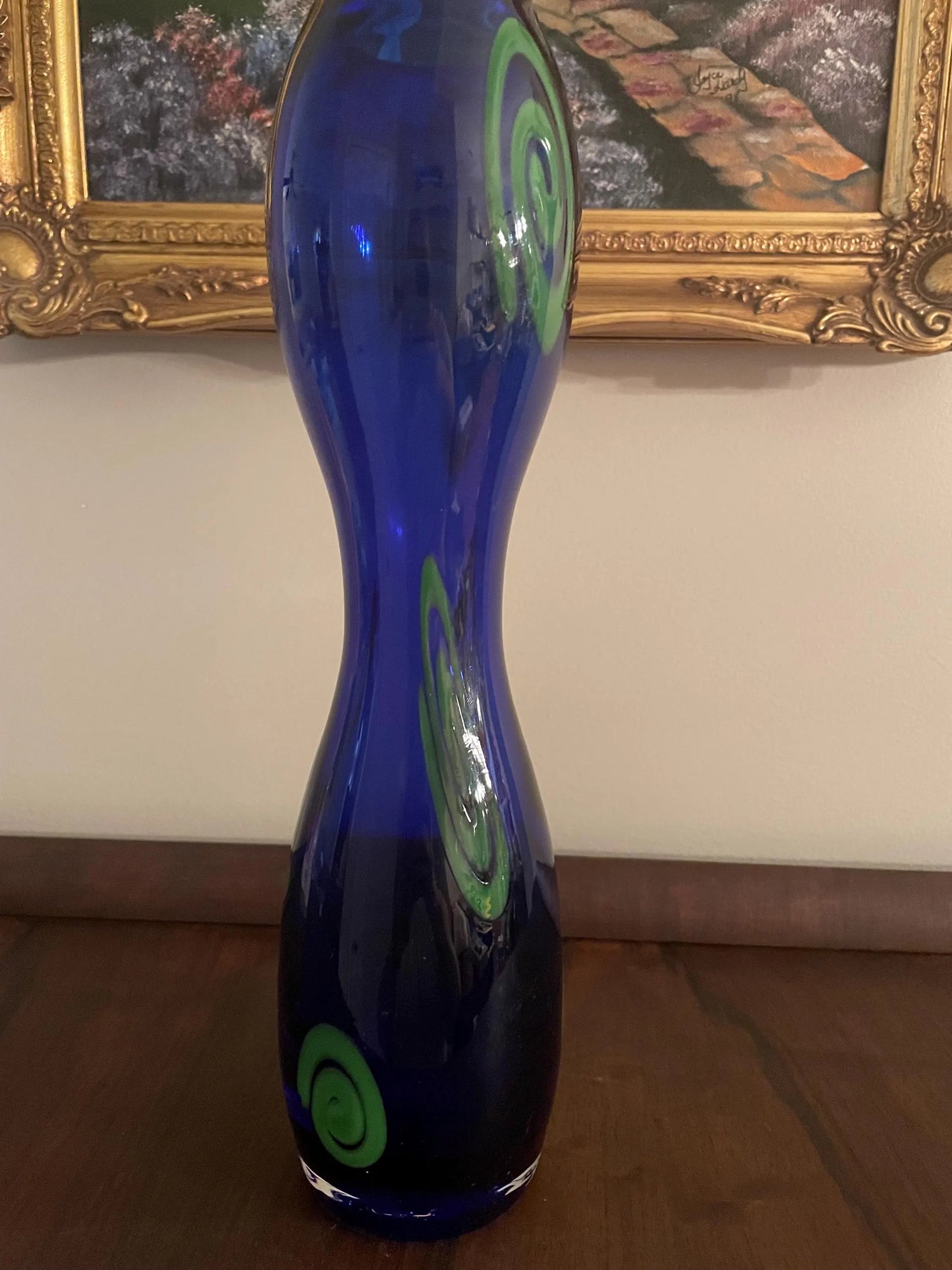11.5” Czech Colbalt Hourglass Vase Signed S Malik by Barovier