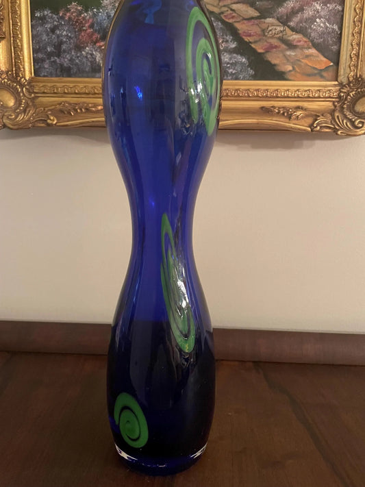 11.5” Czech Colbalt Hourglass Vase Signed S Malik by Barovier