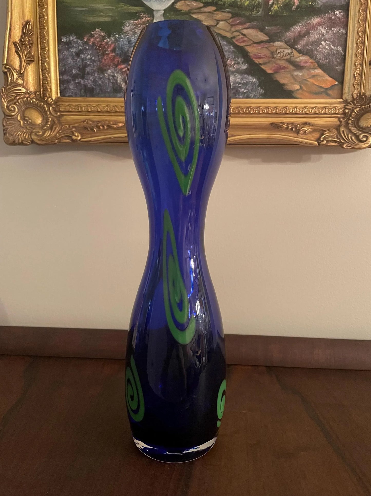 11.5” Czech Colbalt Hourglass Vase Signed S Malik by Barovier