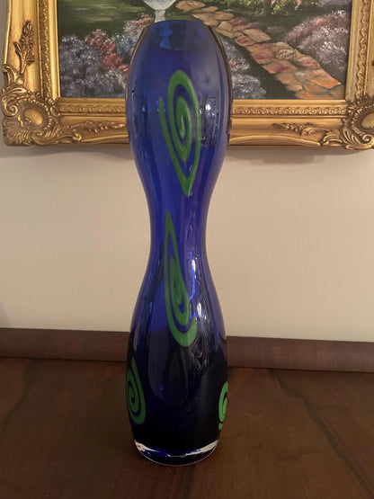 11.5” Czech Colbalt Hourglass Vase Signed S Malik by Barovier