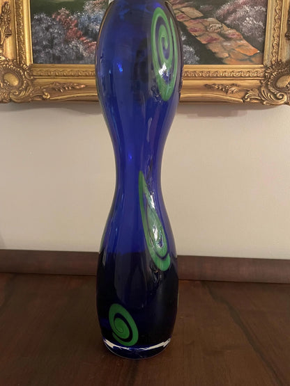 11.5” Czech Colbalt Hourglass Vase Signed S Malik by Barovier