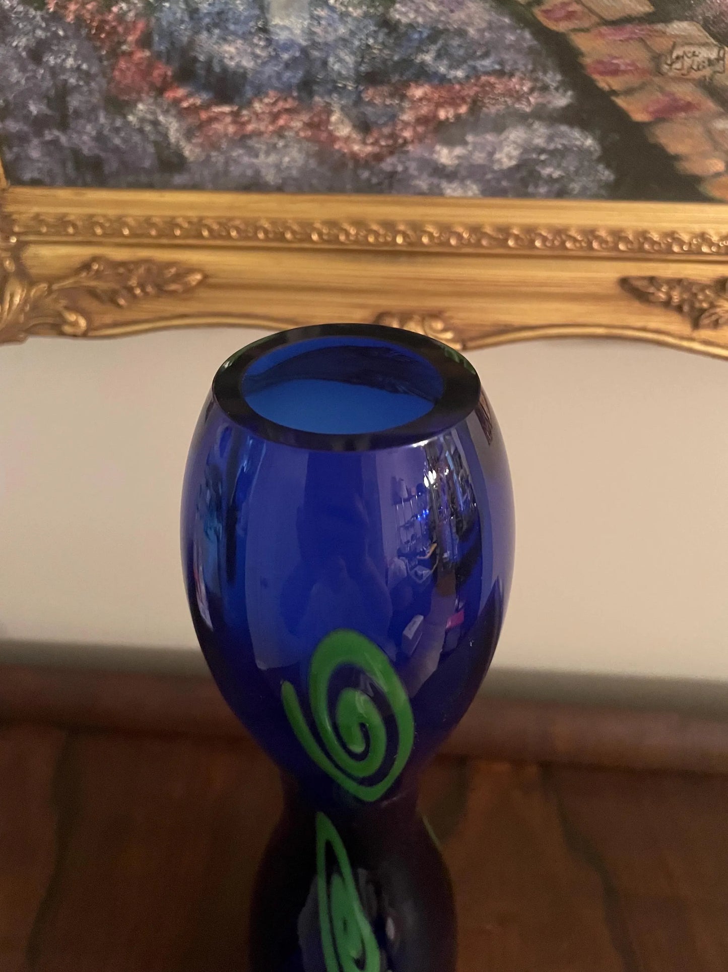 11.5” Czech Colbalt Hourglass Vase Signed S Malik by Barovier