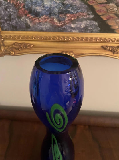 11.5” Czech Colbalt Hourglass Vase Signed S Malik by Barovier