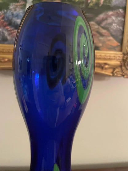 11.5” Czech Colbalt Hourglass Vase Signed S Malik by Barovier
